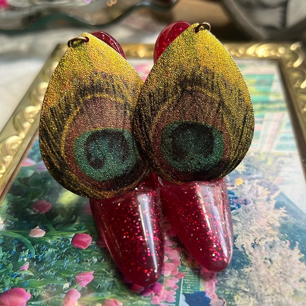 Peacock gold earrings